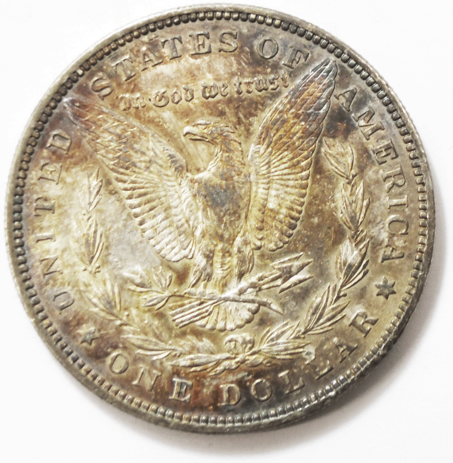 1880 $1 Morgan Silver One Dollar US Coin Philadelphia AU Rainbow Toned