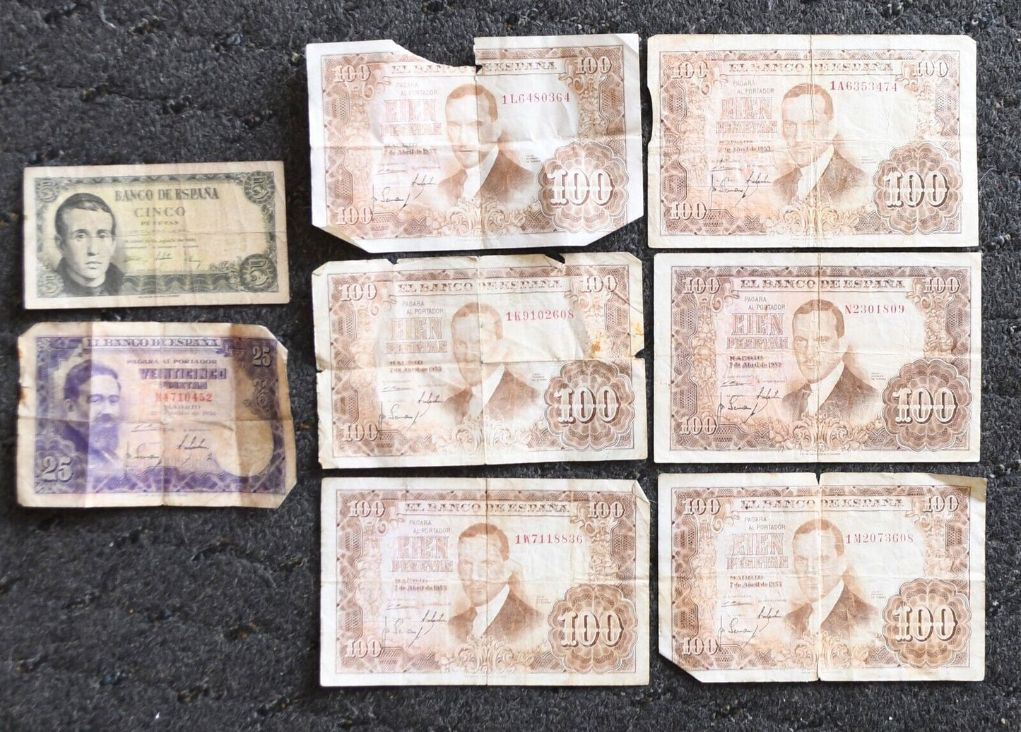 8 Spain 5 25 100 Pesetas Banknotes 1951-54
