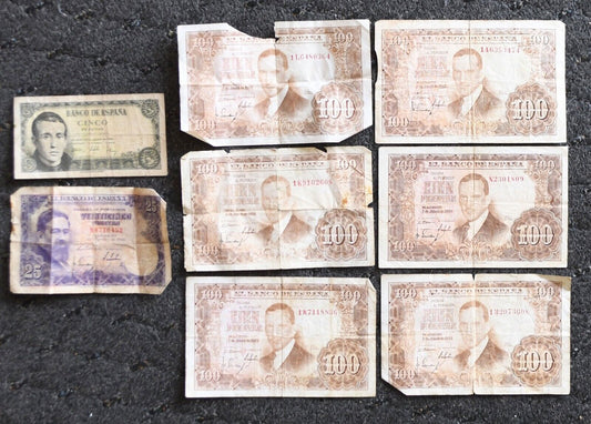 8 Spain 5 25 100 Pesetas Banknotes 1951-54