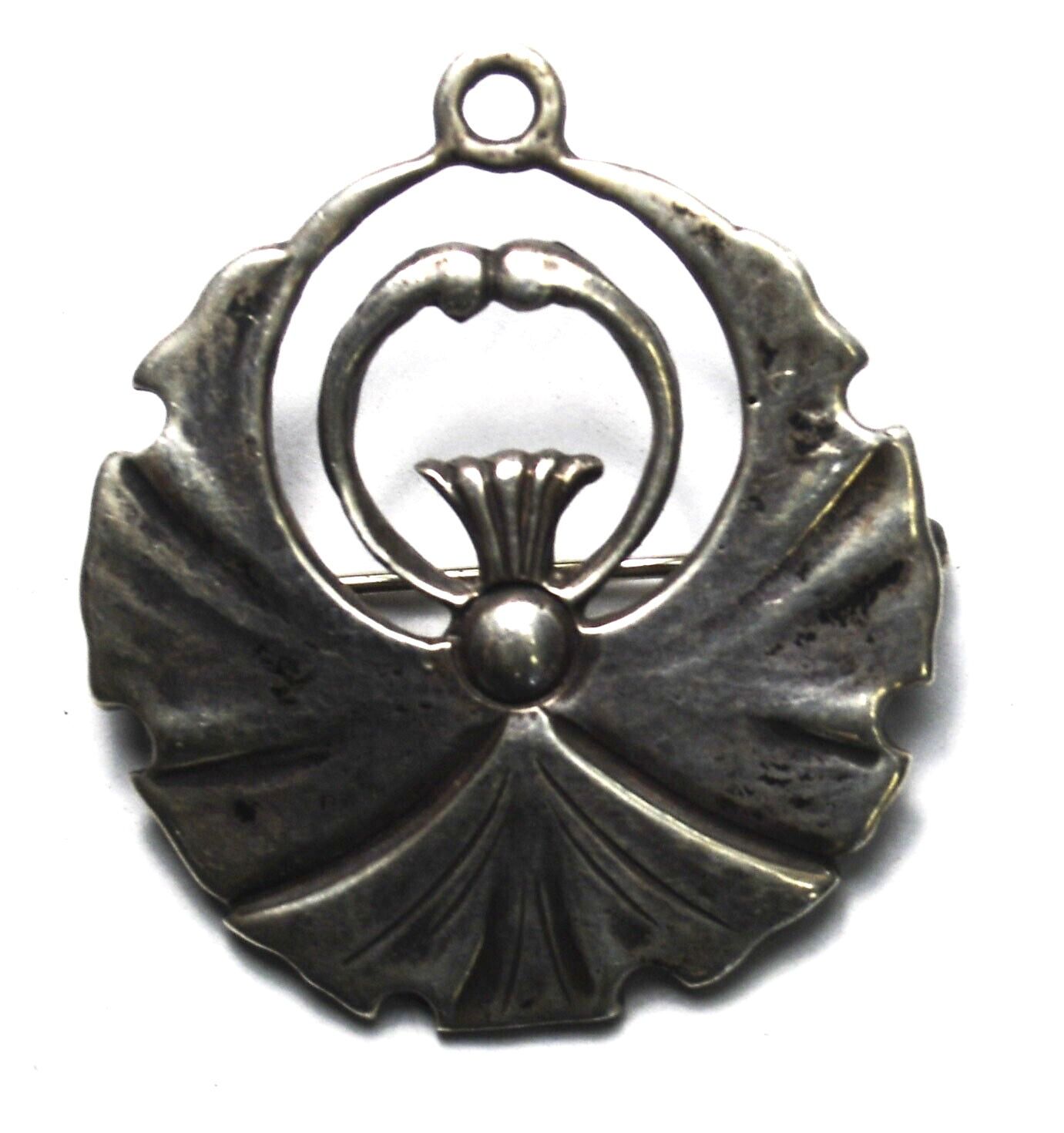 Sterling Silver Vintage  H & H Scottish Thistle Round Brooch Pin Pendant