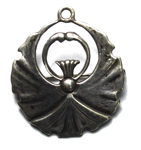 Sterling Silver Vintage  H & H Scottish Thistle Round Brooch Pin Pendant