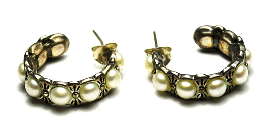 Sterling Silver Shube Pearl Hoop Earrings 6mm x 20mm
