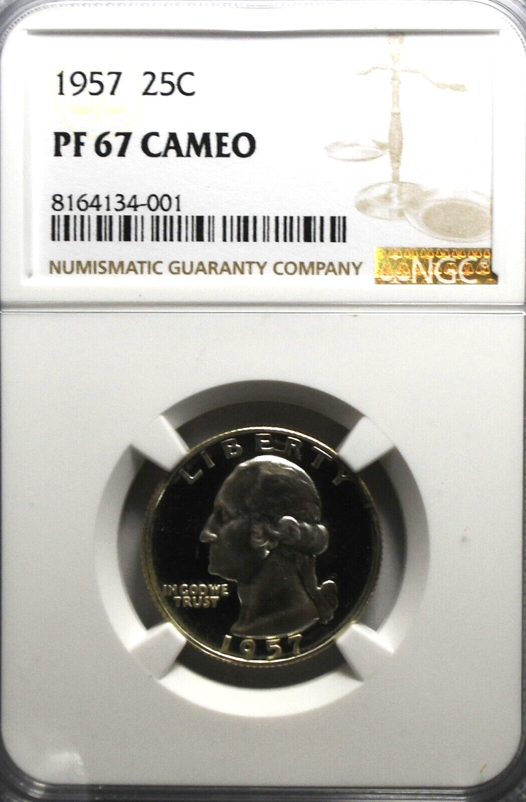 1957 25c Washington Proof Silver Quarter Dollar NGC PF67 Cameo