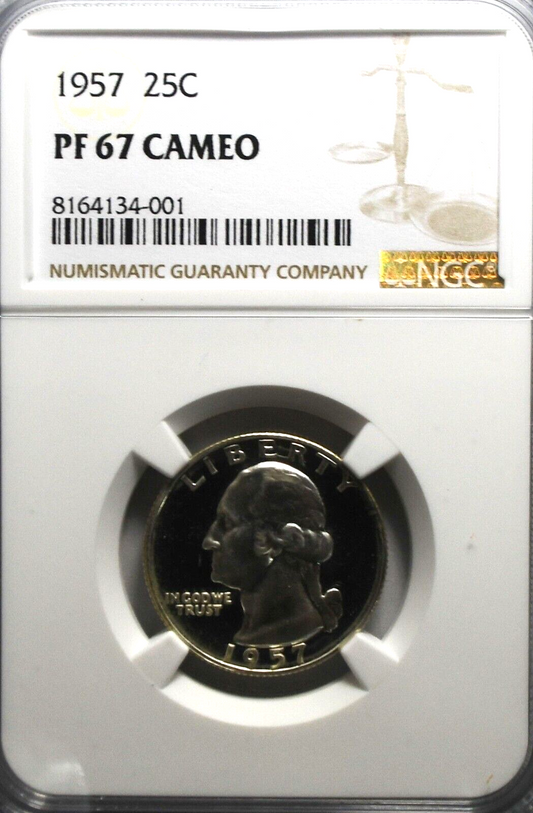1957 25c Washington Proof Silver Quarter Dollar NGC PF67 Cameo