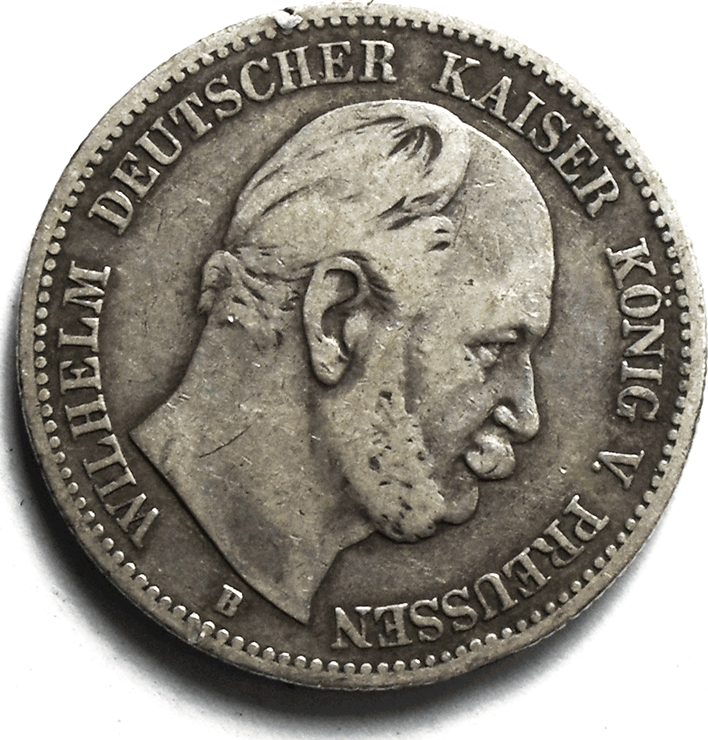 1876 B German States Prussia 2 Mark Silver Coin KM# 506