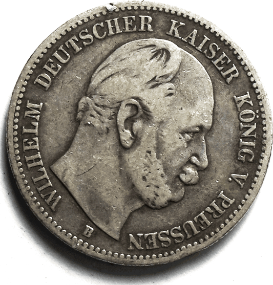 1876 B German States Prussia 2 Mark Silver Coin KM# 506