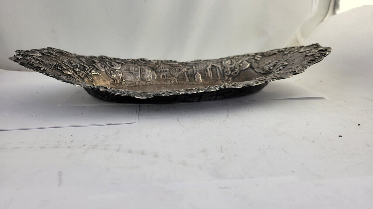 Barbour International Silver Co Quadruple Plate Dutch Scene Bread Tray 13.5"