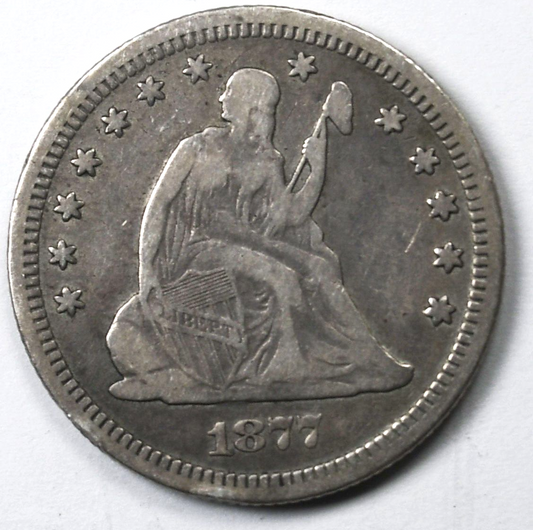 1877 25c Seated Liberty Silver Quarter Dollar Twenty Five Cents Philadelphia