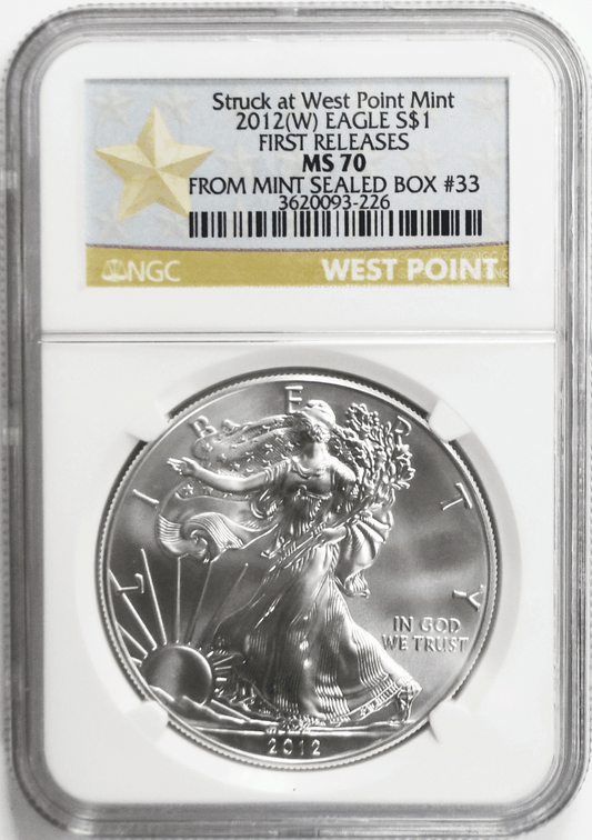 2012 W $1 American Silver Eagle NGC MS70 Struck at West Point Early Release #33