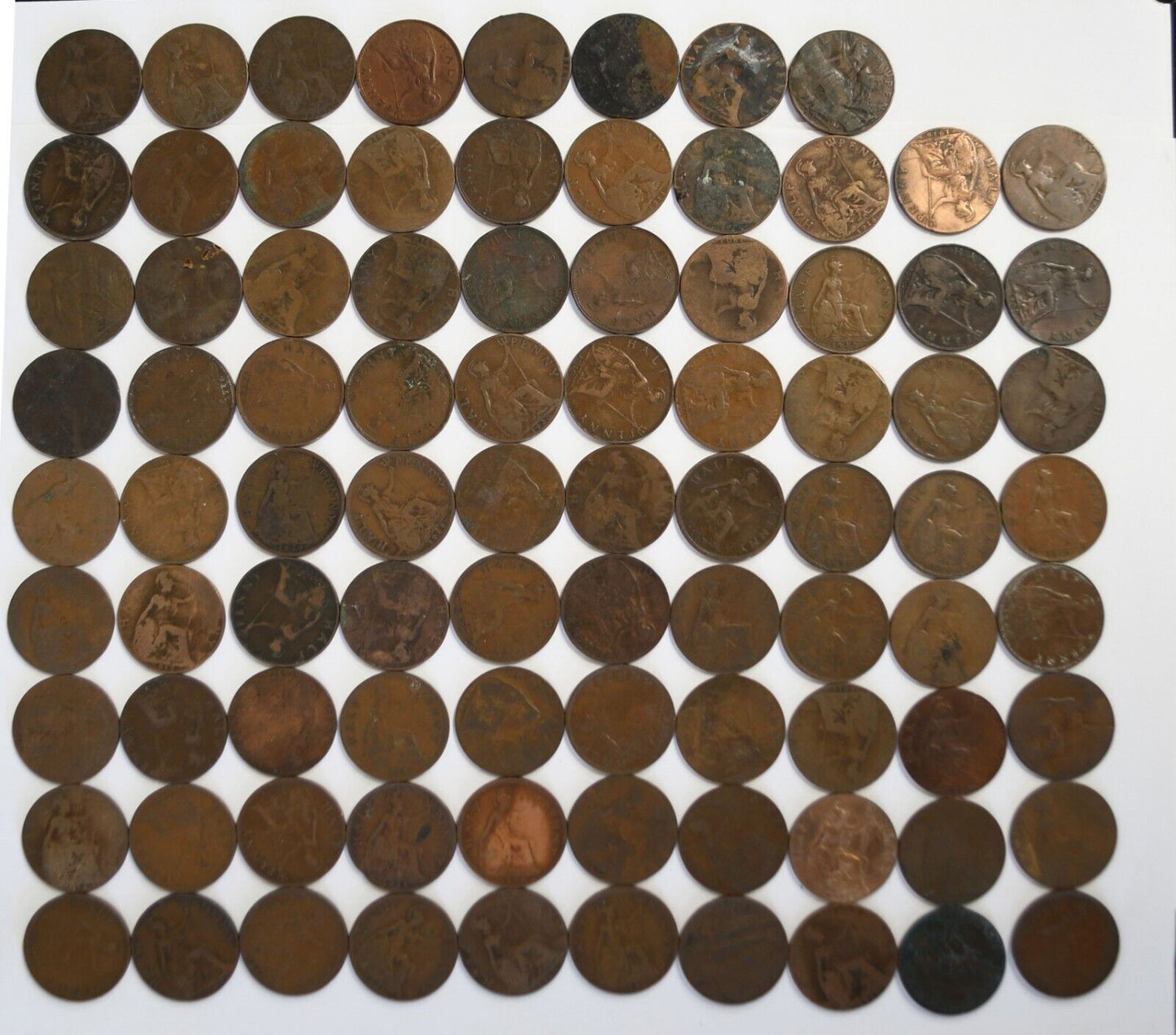 88pc 1c Great Britain 1/2 Half Penny Lot of Coins 1901-1936