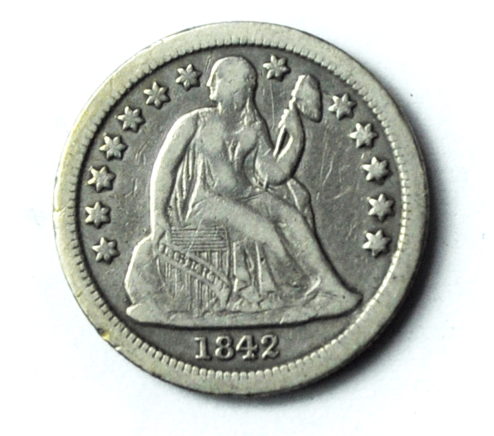 1842 10c Seated Silver Dime Ten Cents Philadelphia