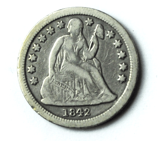 1842 10c Seated Silver Dime Ten Cents Philadelphia