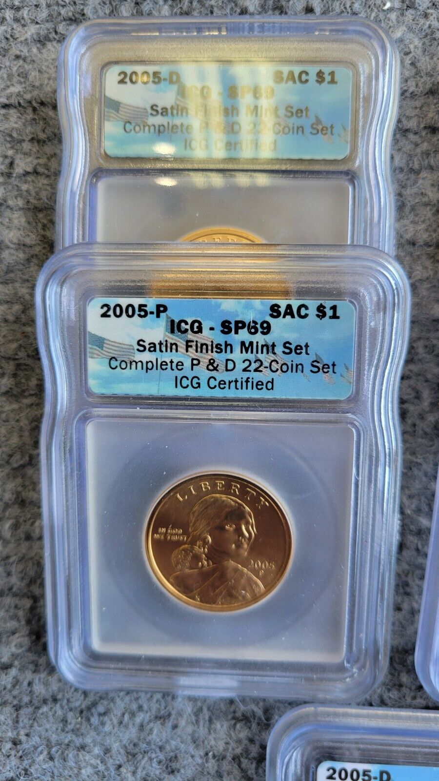 2005-P & D Satin ICG SP69 Set Sacagawea, Cent, Dime, Half, Quarter, Nickel 22pc