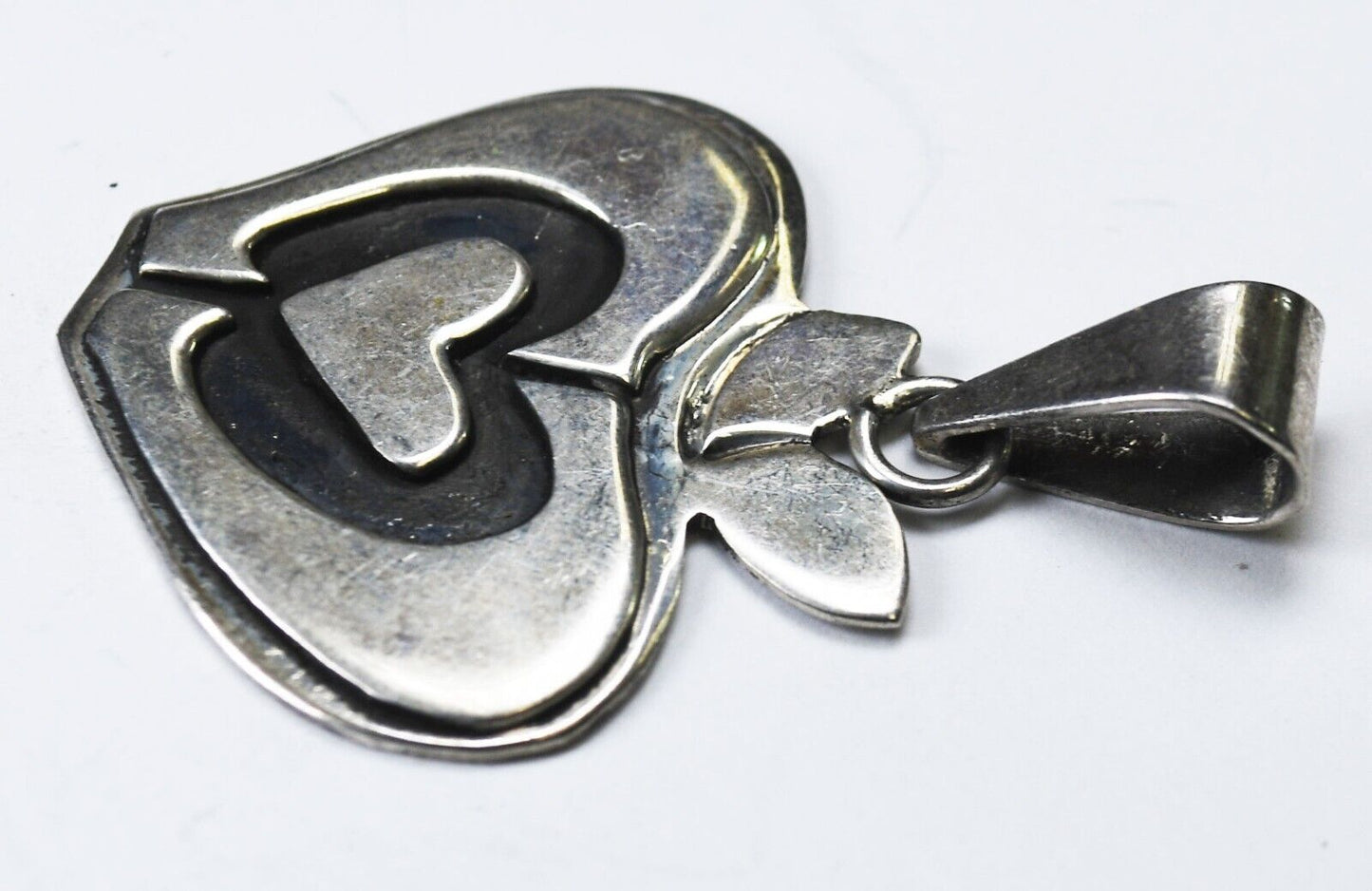 Sterling Silver Mexico Apple Heart Favorite Teacher Pendant 45mm x 30mm