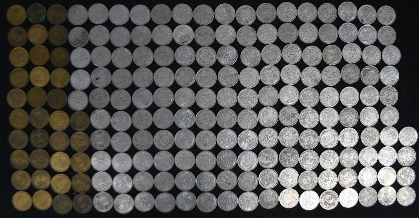 194pc France 2 Two Francs Coins Lot 1933-1959