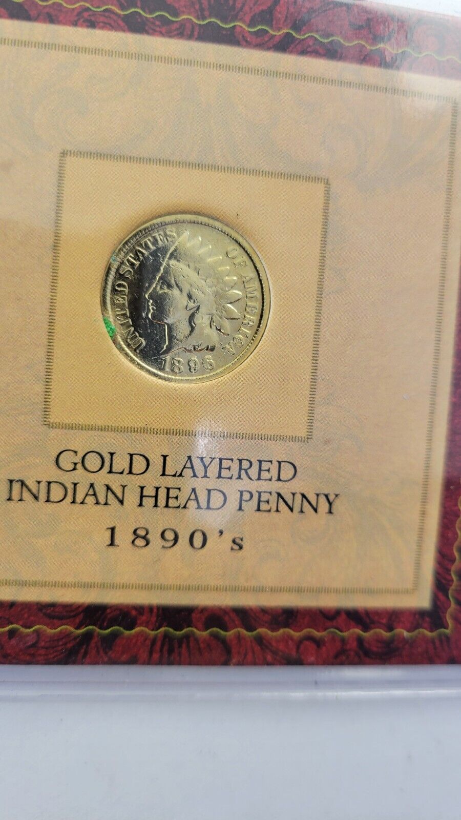 1896 Indian Head Penny Gold Layered From The 1890s Carded with COA