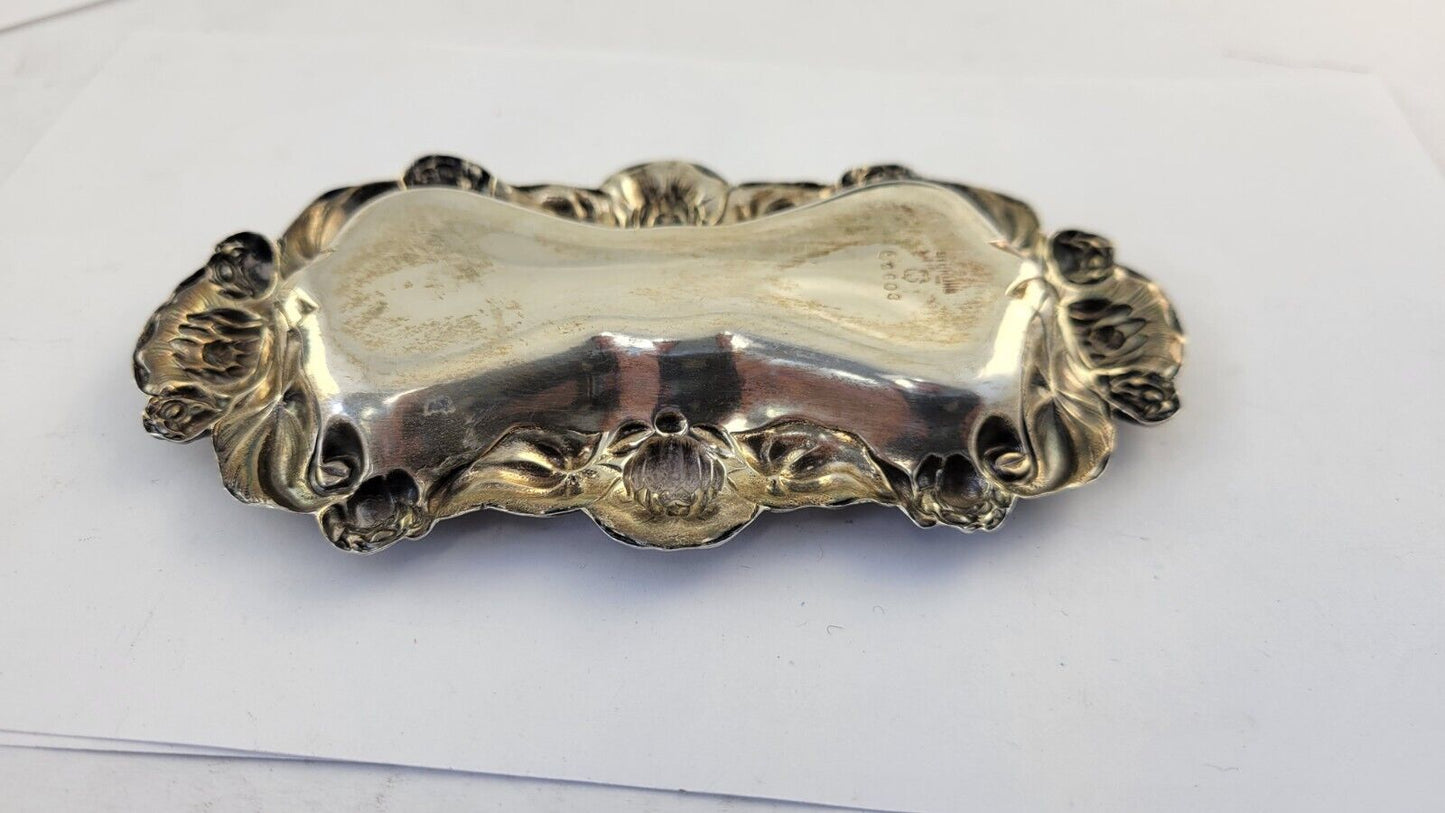 International Sterling Silver 5 1/4"  Repousse Floral Cigarette Ashtray 1.1oz.