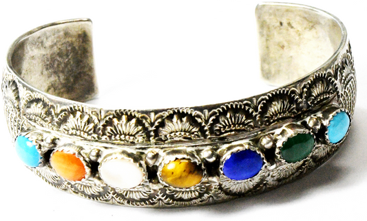 Wilbert Benally Sterling Multi Stone Row Cuff Rays 20mm Bracelet 7-1/4" Wrist