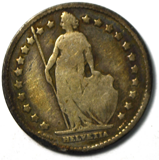 1880 B Switzerland One Franc Silver Coin KM# 24