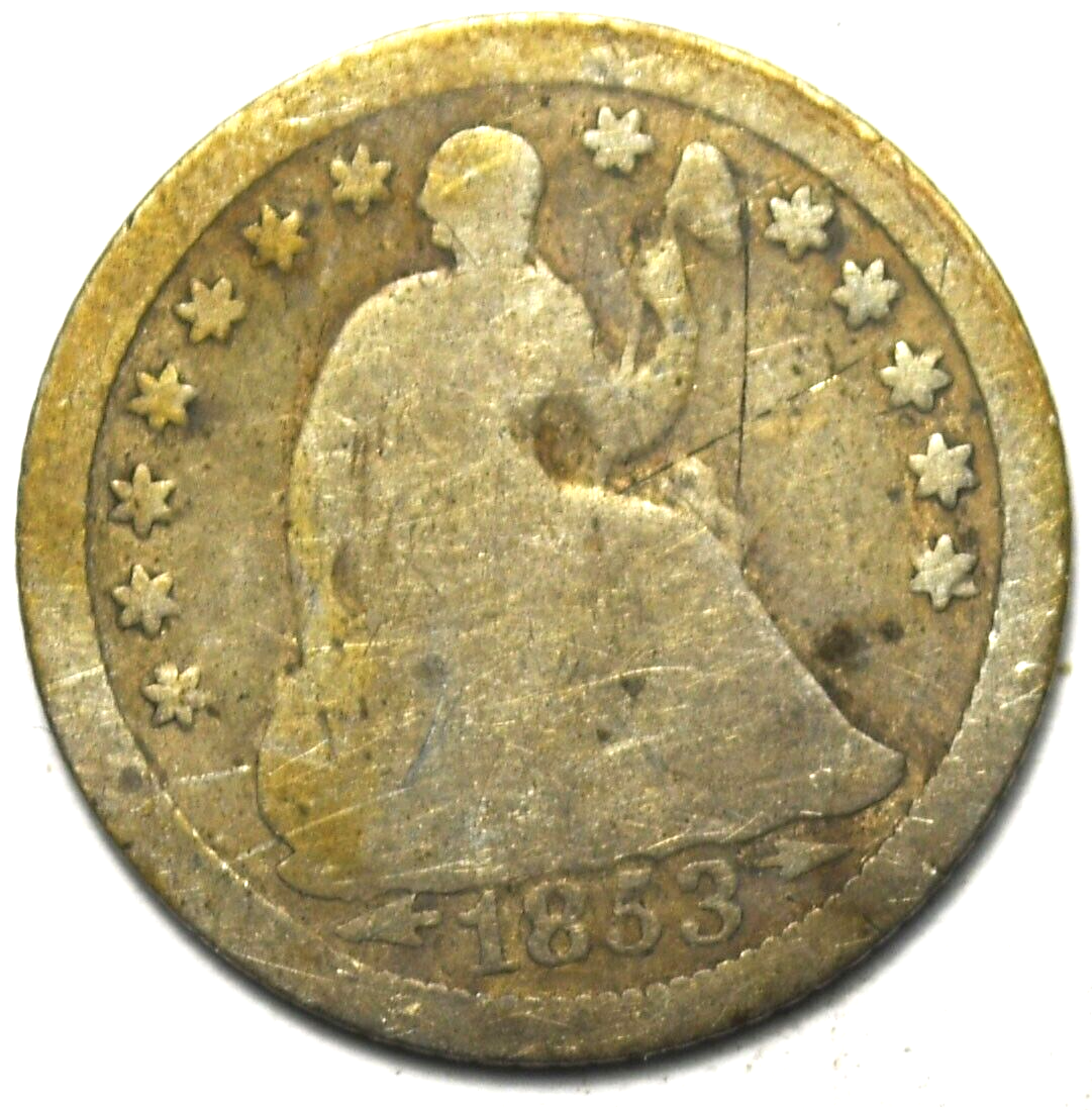 1853 O Arrows H10c Seated Liberty Silver Half Dime New Orleans 5c