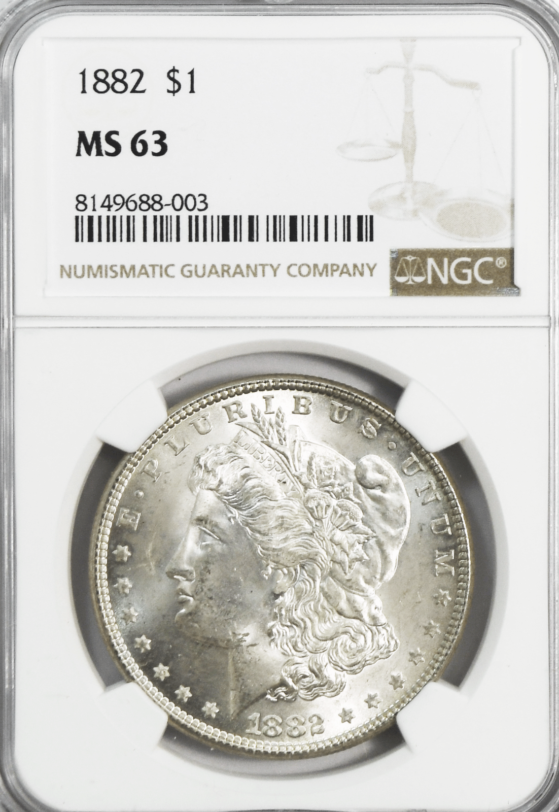 1882 $1 Morgan Silver Dollar MS63 NGC Uncirculated Philadelphia