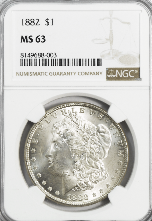 1882 $1 Morgan Silver Dollar MS63 NGC Uncirculated Philadelphia