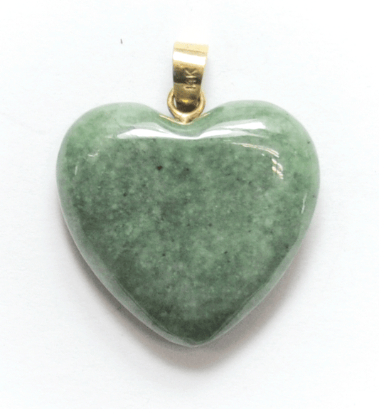 Green Speckled Aventurine Carved Heart Pendant 14k Bale 28mm x 25mm x 7mm