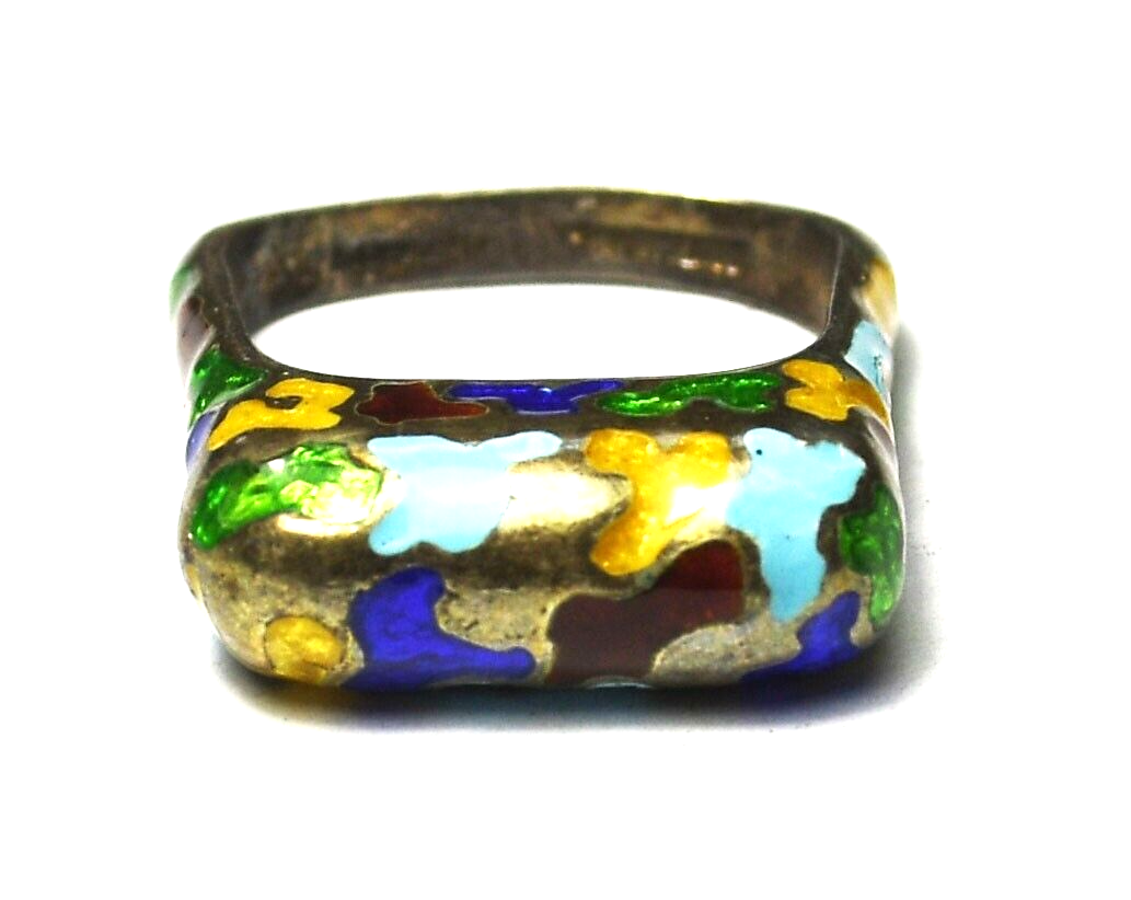 Sterling Silver Colorful Enamel Square Ring 7mm Size 6