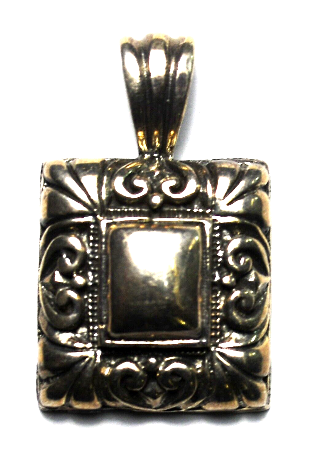 Sterling Silver Rectangle Heart Scroll Pendant 33mm x 20mm