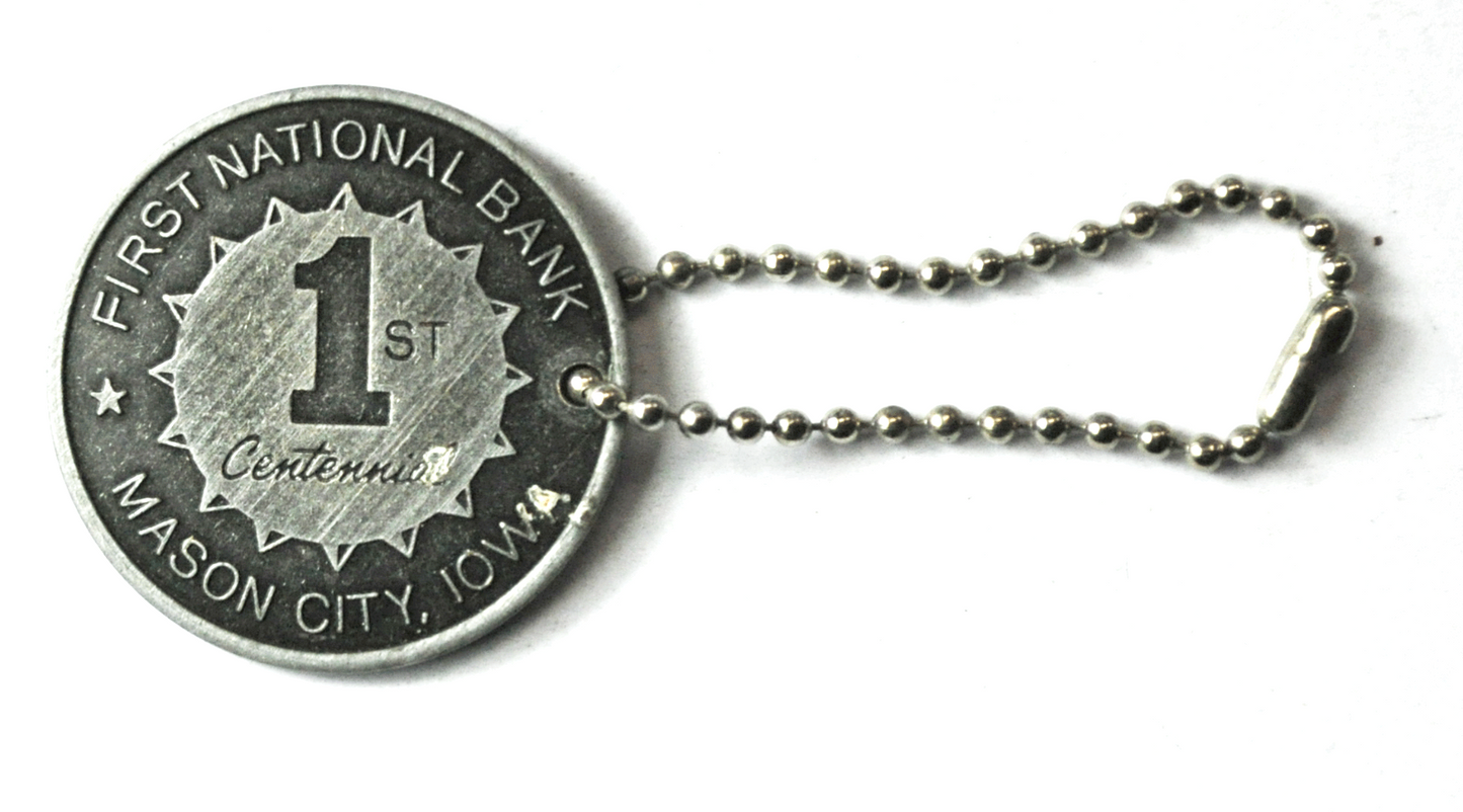 Mason City Iowa First National Bank 1969 Centennial 36mm Medal Fob Key Chain