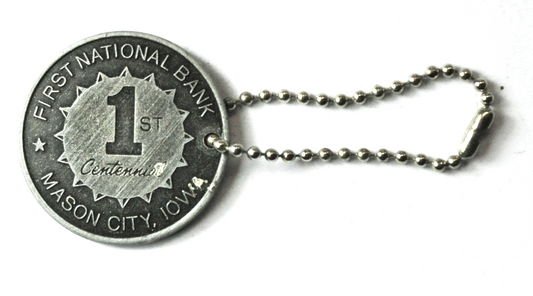 Mason City Iowa First National Bank 1969 Centennial 36mm Medal Fob Key Chain