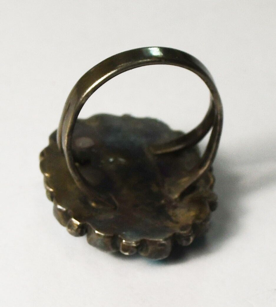 Sterling Silver Antique Turquoise Oval Cluster Halo Ring 22mm Size 5