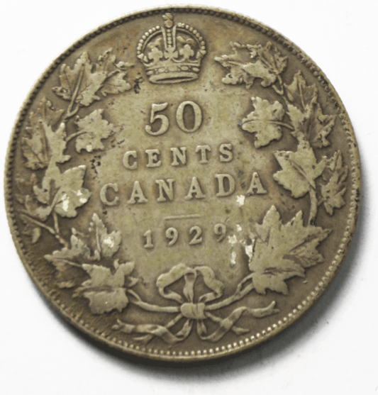 1929 50c Fifty Cents Silver Coin Canada Half Dollar KM# 25a Low Mintage