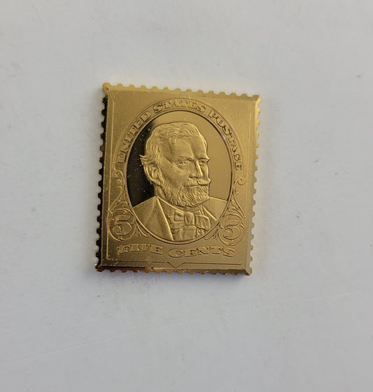 USPS United We Stand .999 Fine Silver Gold Plated Stamp Ulysses S Grant .35oz.