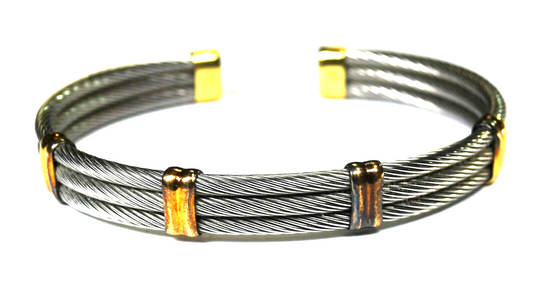 Flexible Steel 3 Part Cuff Bracelet 14k Caps 8mm 6.5" Expandable