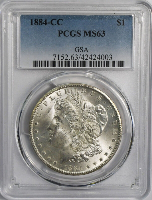 1884 CC $1 Morgan Silver One Dollar MS63 PCGS Uncirculated Carson City GSA