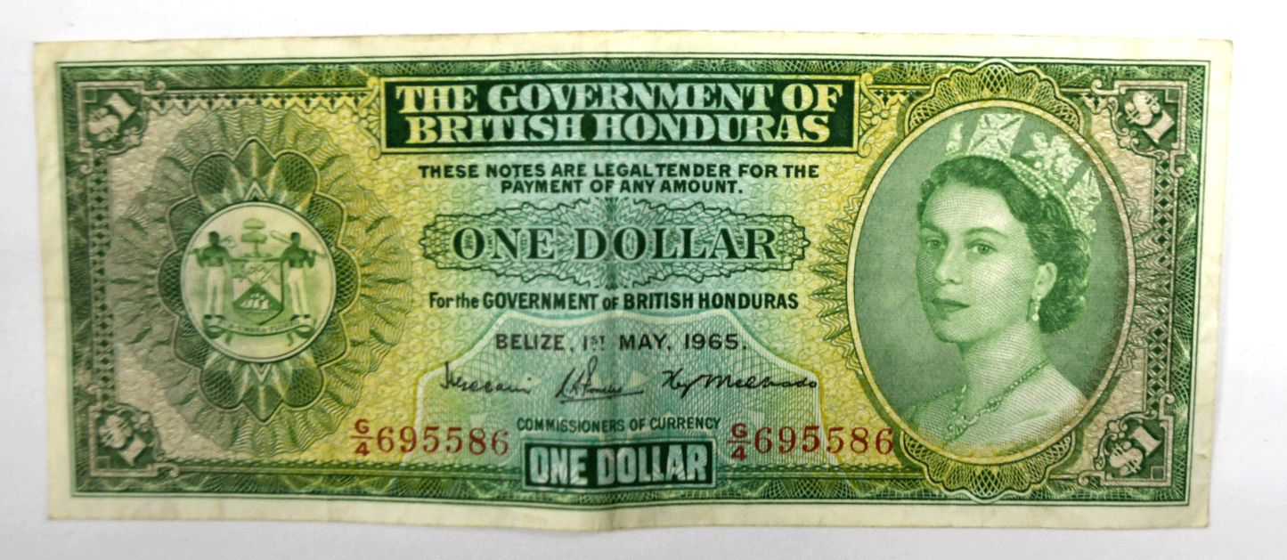 1965 British Honduras $1 One Dollar Circulated Banknote G/4 695586