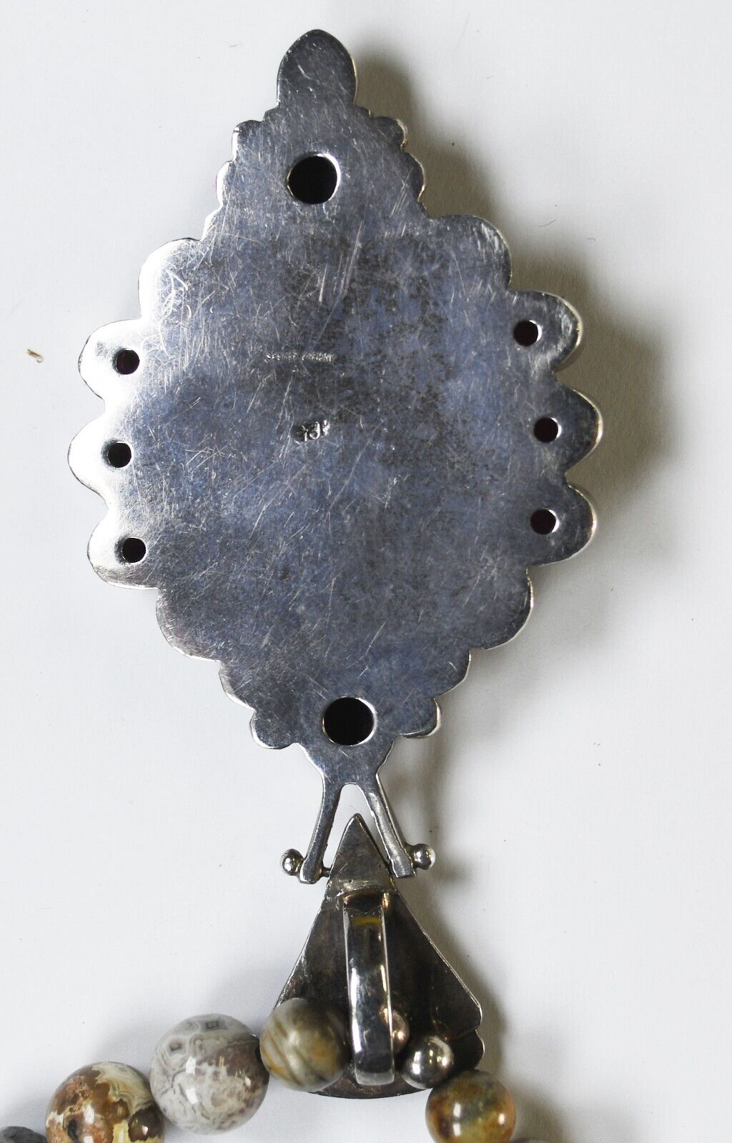 Sterling Ancient Echoes Large Jasper Pendant 10mm Bead 20.5" Necklace