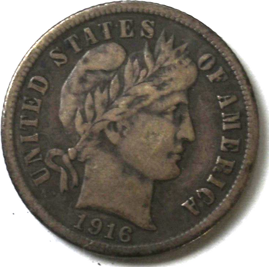 1916 S 10c Barber Silver Dime Ten Cents San Francisco Rare