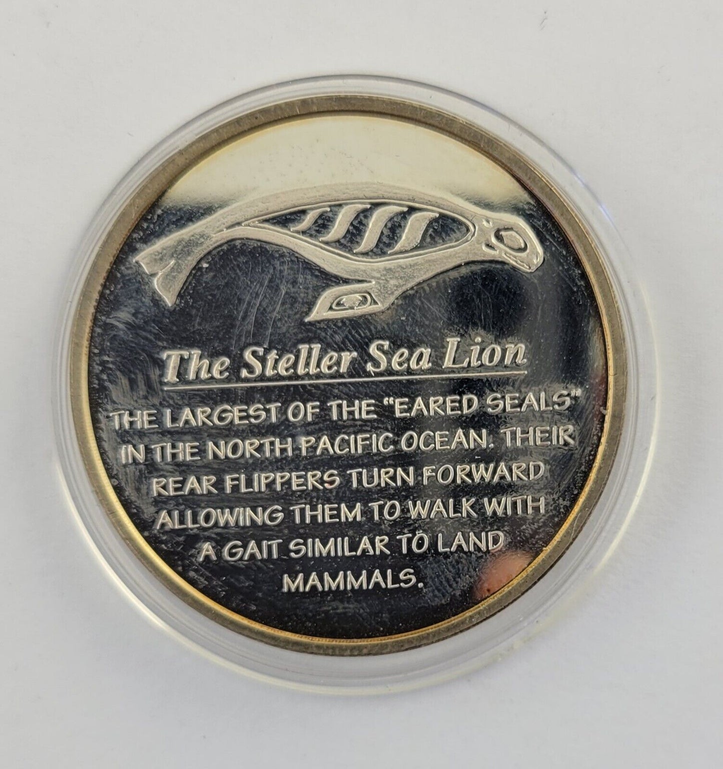 Enameled Steller Sea Lion 1oz .999 Fine Silver Round Art Medal Alaska Mint