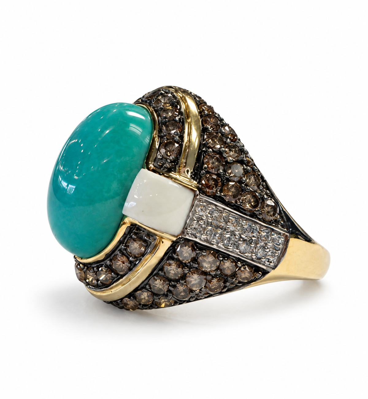 Carlo Viani 14K Turquoise Diamond Bombé Cocktail Ring Yellow Gold - Image 2