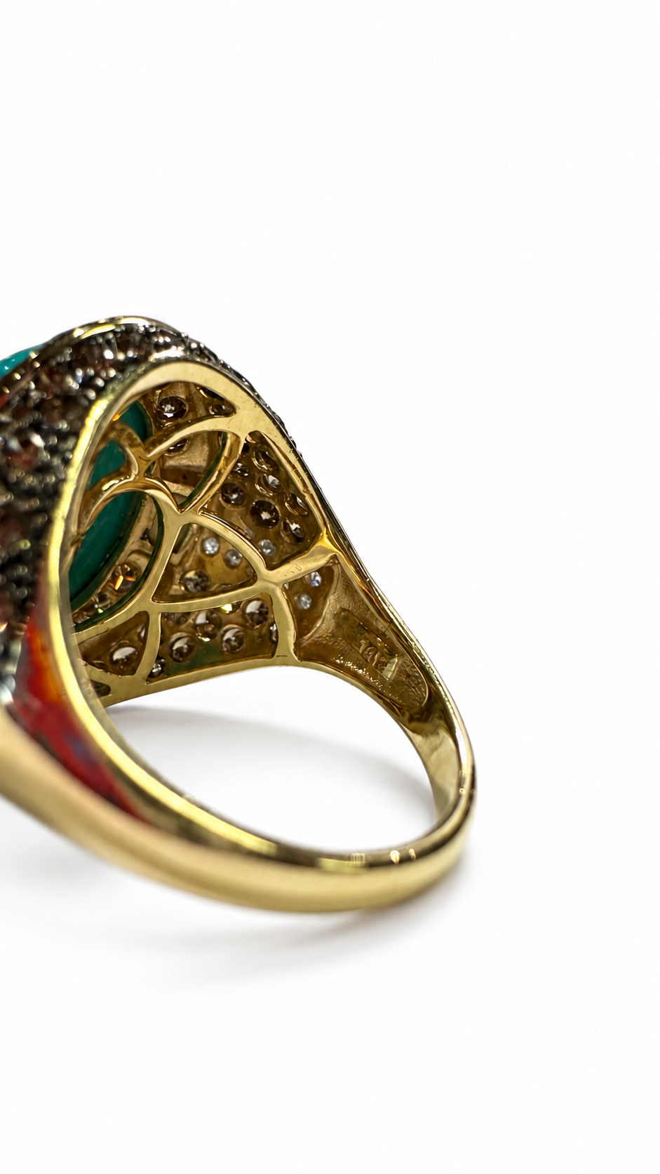 Carlo Viani 14K Turquoise Diamond Bombé Cocktail Ring Yellow Gold - Image 3