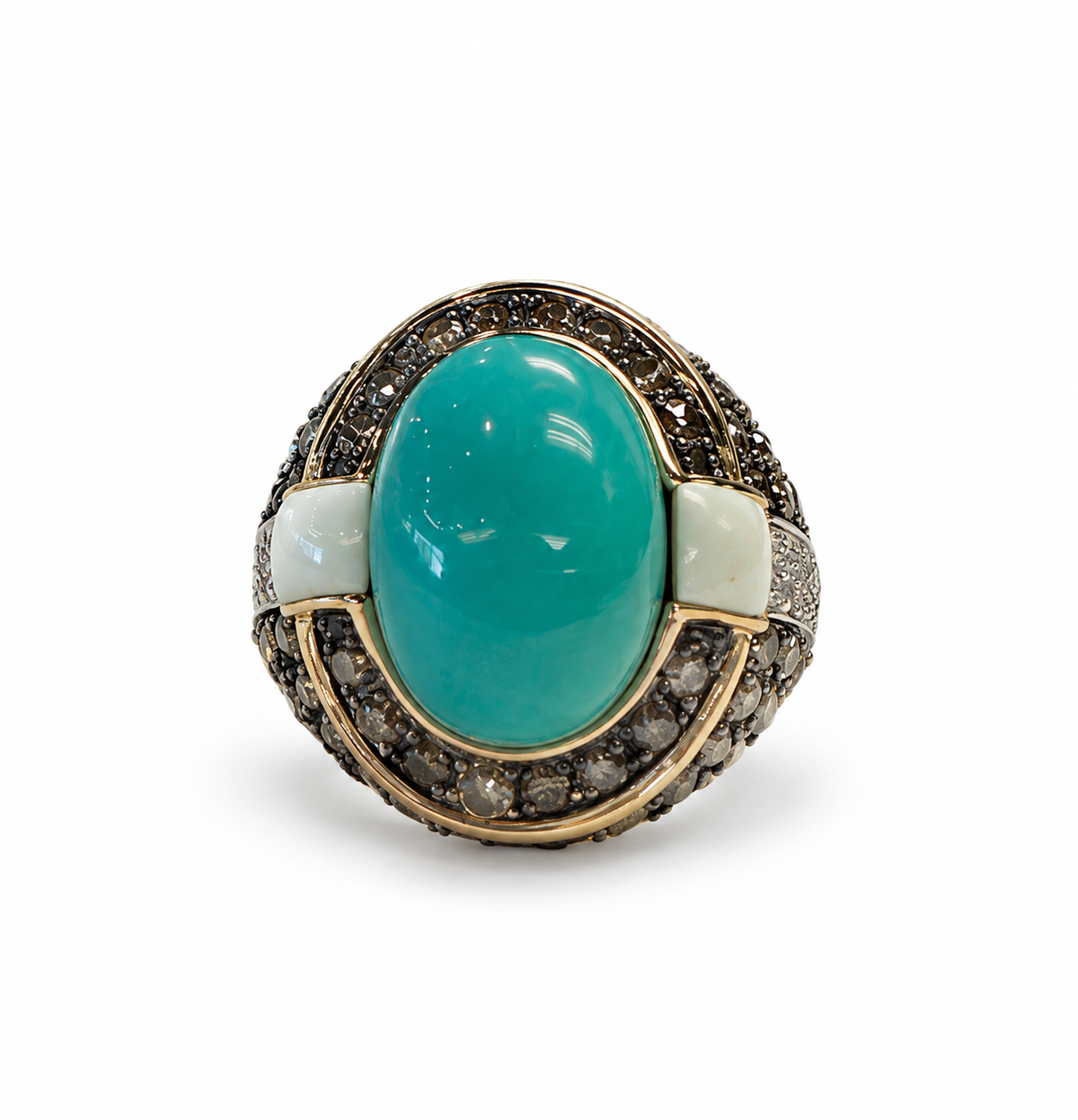 Carlo Viani 14K Turquoise Diamond Bombé Cocktail Ring Yellow Gold - Image 4