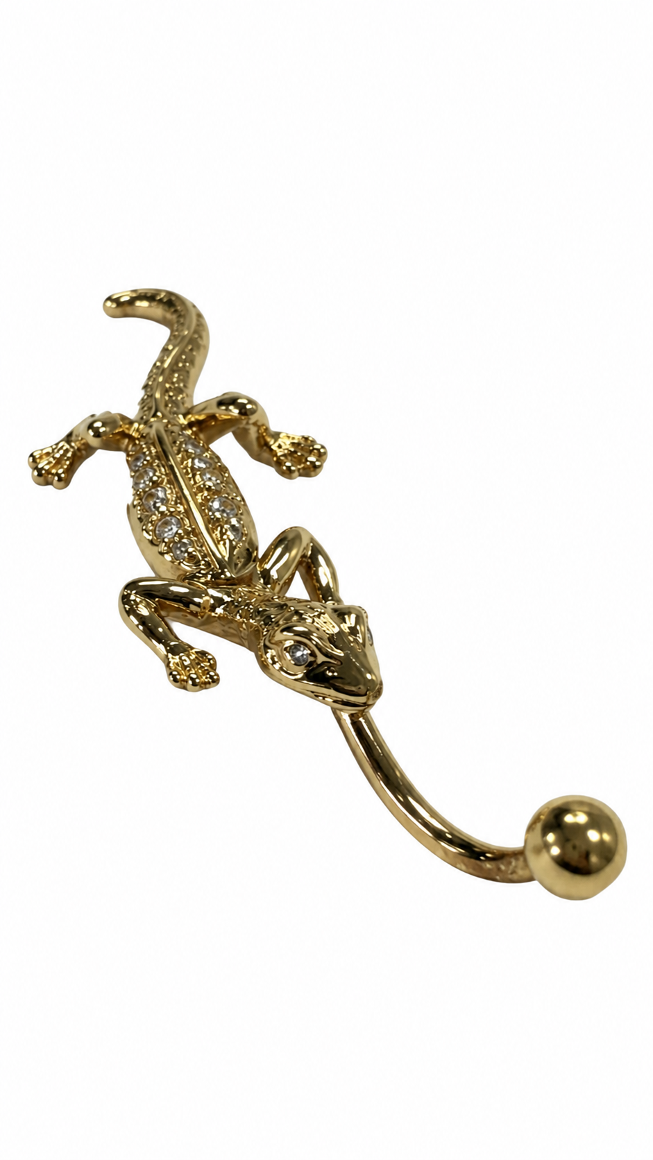 Gecko Belly Button Ring Gold Tone Clear Stones - Image 2