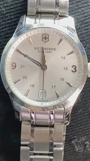 Women's Swiss Army Victorinox 241539 Stainless 30mm Quartz Date 7" Wrist - Video 1
