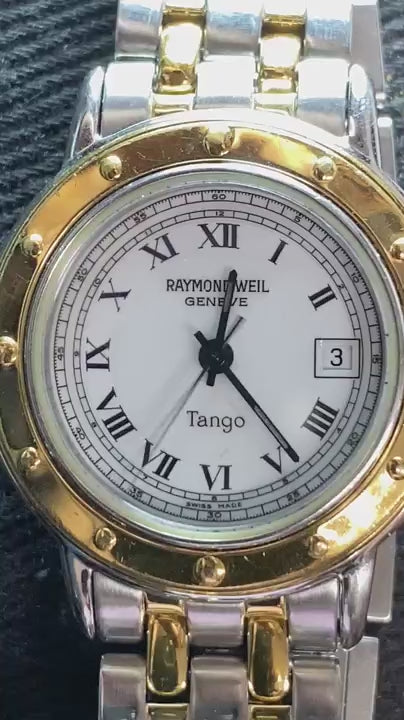 Women Raymond Weil Tango White Roman Two Tone 26mm Wristwatch 6-3/4" Wrist 5360 - Video 1