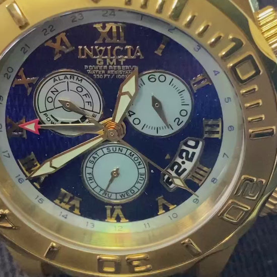 Men's Invicta GMT Alarm 6364 Day Date Wristwatch 43mm Sea Wizard Power Reserve - Video 1