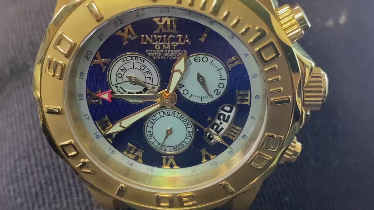 Men's Invicta GMT Alarm 6364 Day Date Wristwatch 43mm Sea Wizard Power Reserve - Video 1