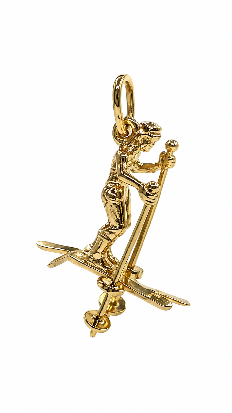 Vintage Skier Charm Pendant Moveable Gold - Image 2