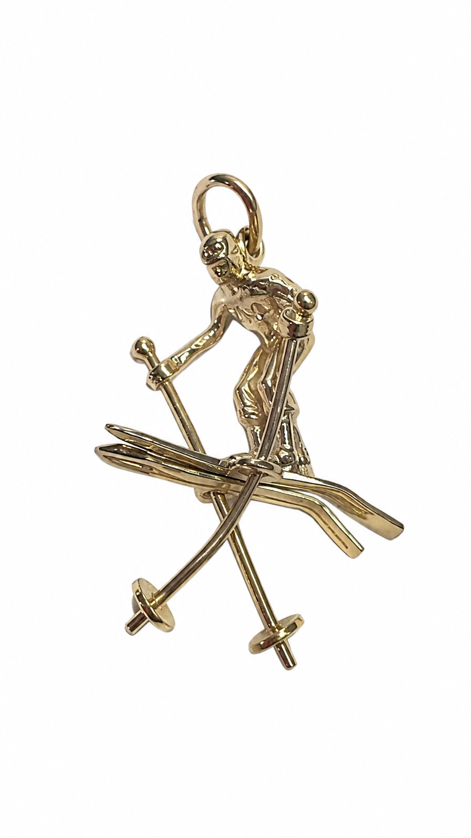 Vintage Skier Charm Pendant Moveable Gold - Image 3
